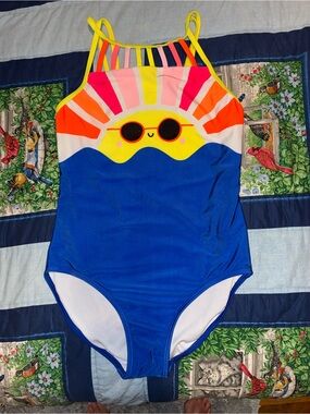 (2) Girls One-Piece Bathing Suits with bright colors in Size XL (14 / 16)